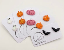 Load image into Gallery viewer, Sunset by the Waves - Handmade Polymer Clay Ghost or Pumpkin Dangle Earrings
